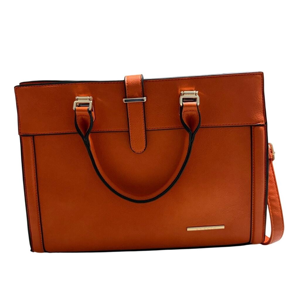 Daesin Vegan Leather Bag Purse + Wristlet Orange Handbag Flap Over New